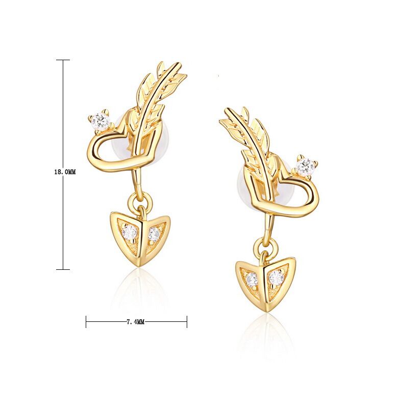 Cupid\'s Arrow S925 Sterling Silver Earrings with 9k Yellow Gold Plating